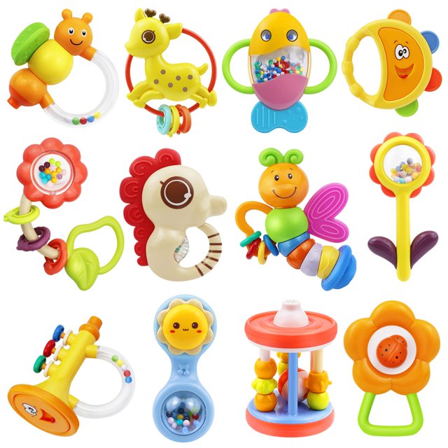 Baby Rattle Toys, Infant Teether Shaker Grab and Spin Rattles Toy, Musical Toy Set