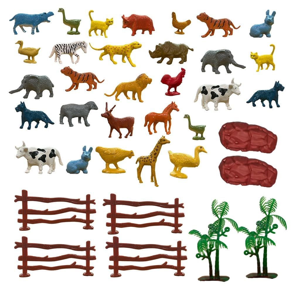 Farm & Jungle Animal Figure Playsets with Artificial Tree