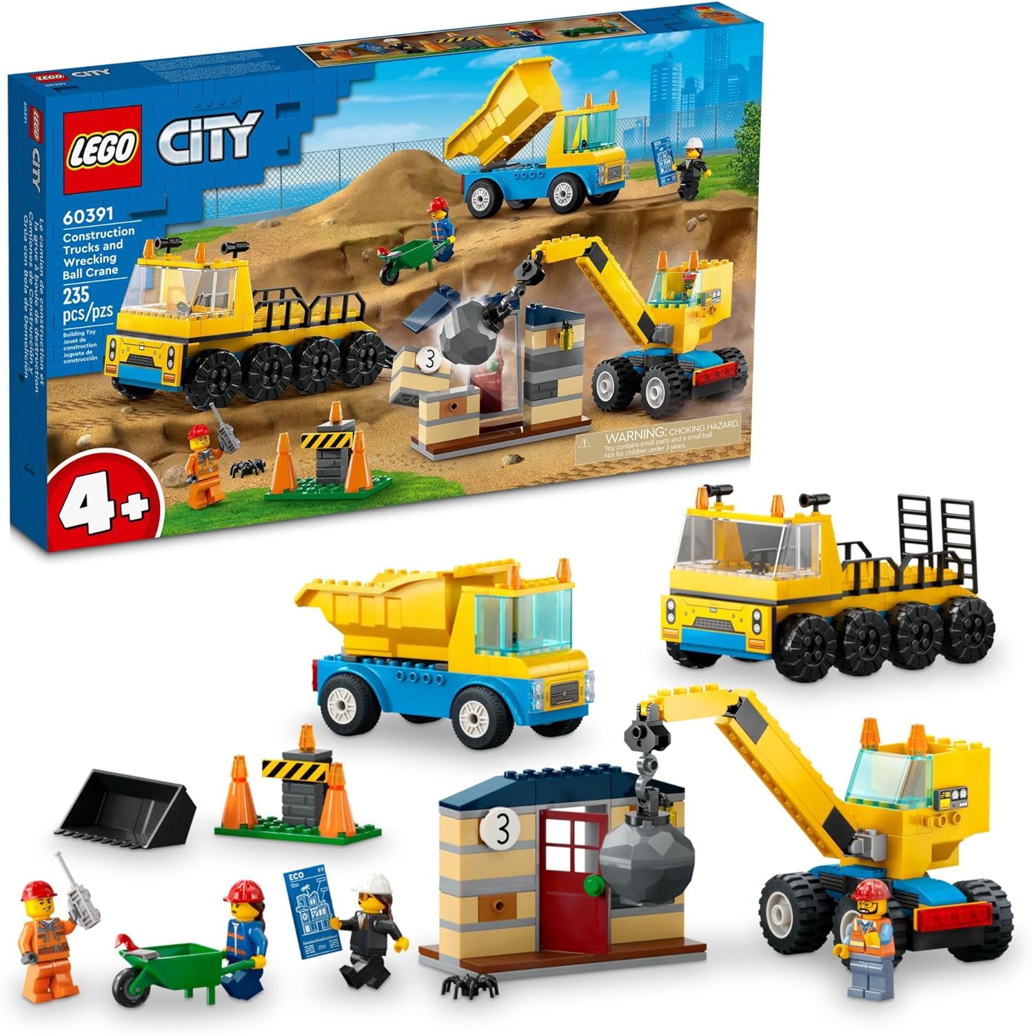 LEGO City Construction Trucks and Wrecking Ball Crane Building Toy Set