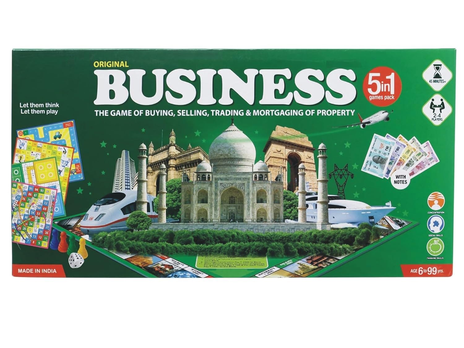 Board Game 5 in 1 Board Game with Other Games Like Ludo, Snakes Ladder, Car Rally & Cricket