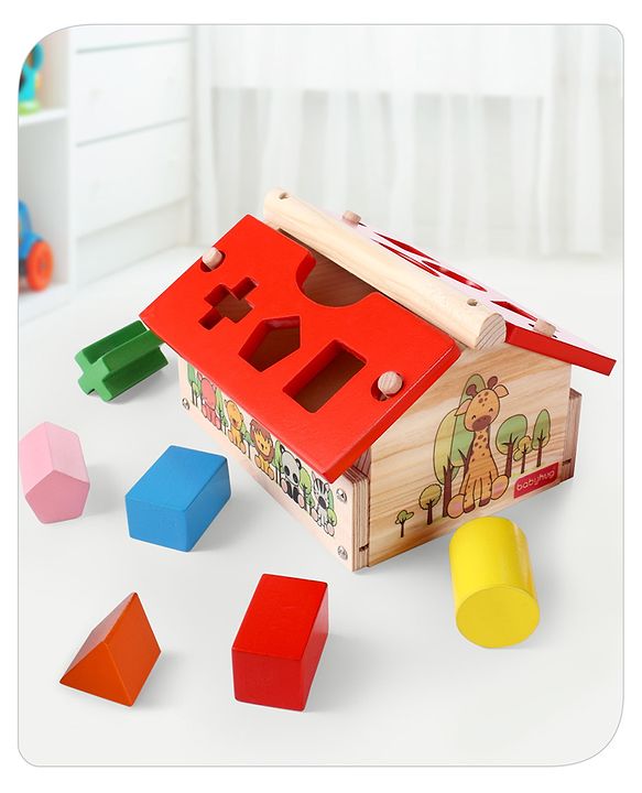 Montessori My First Wooden Stacking Hut Shape Sorter – Multicolour