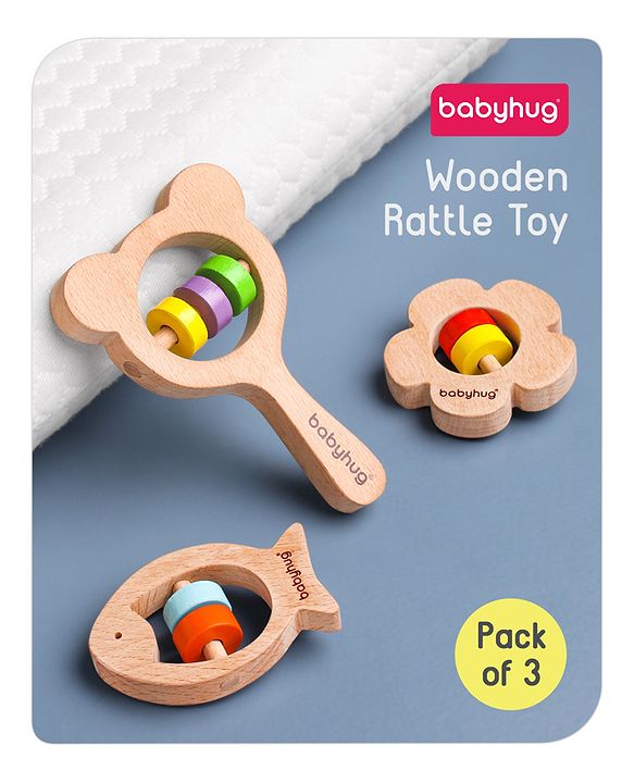 Wooden Teething Rattle Toy Pack Of 3 – Multicolour