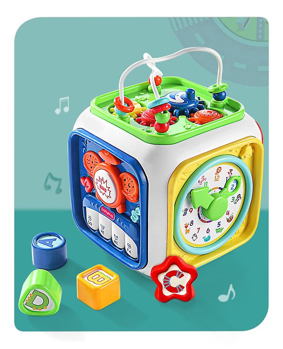 ium All In One Activity Cube| Educational & Learning Activity Toy |6 Interactive Sides of Play with Animals, Birds, Shape Sorter, Clock, Gears and Beads, Piano and Flash Drum and Learn to Drive Functions| BIS Certified