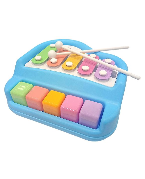 VGRASSP 5 Keys 2 in 1 Xylophone and Piano Toy with Colorful Keys for Toddlers and Kids – Blue