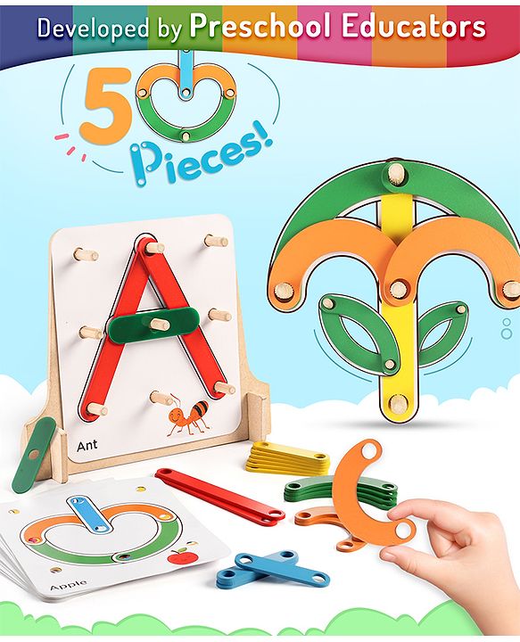 Intelliskills Wooden Letter & Object Maker with Model Cards 50 Pieces – Multicolor