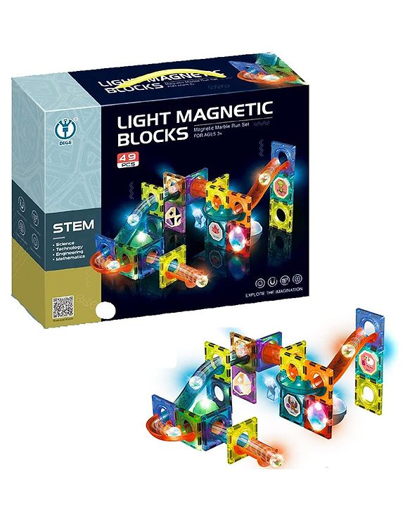 NEGOCIO Light Magnetic Tiles Building Blocks Transparent 3D Clear STEM Educational Magnetic Creative Gift Toys Multicolour – 49 Pieces