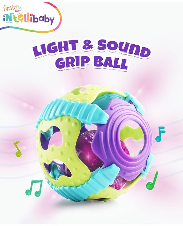 Intellibaby Premium Musical Sensory Grasping Rattle Ball | Interactive Moving Light & Sound Toys | Touch Activated | Develops Auditory Sense | Expert Educator Recommended