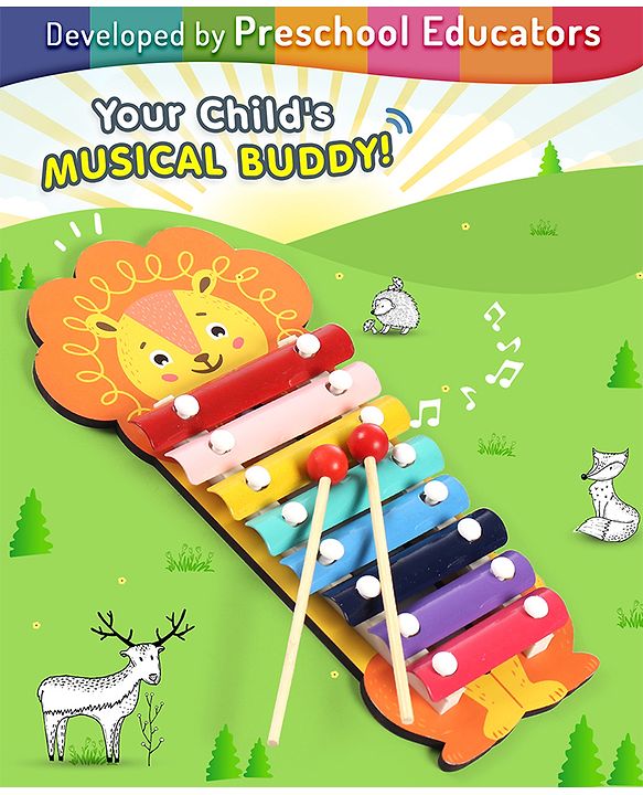 Intelliskills Wooden Lion Xylophone Musical Toy – Multicolour